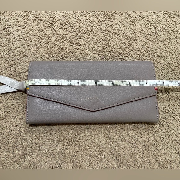 Paul Smith Highlight Stitch Long Wallet Gray Leather Card Coin Money Slots - Picture 12 of 14
